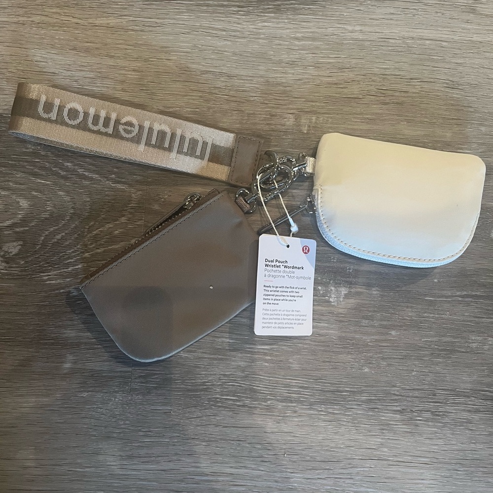 Lululemon Dual Pouch Wristlet in Cream and Olive Green